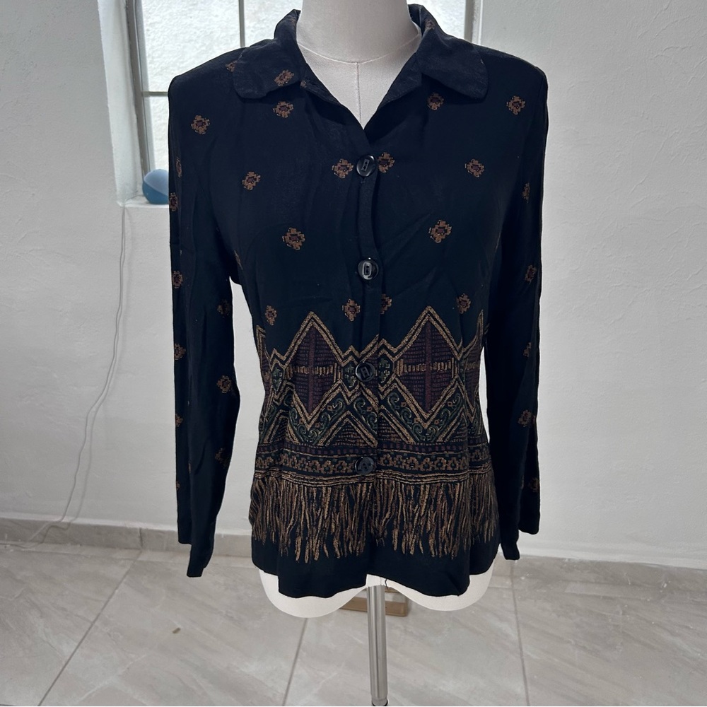 Vintage Black and Brown Women's Blazer Top